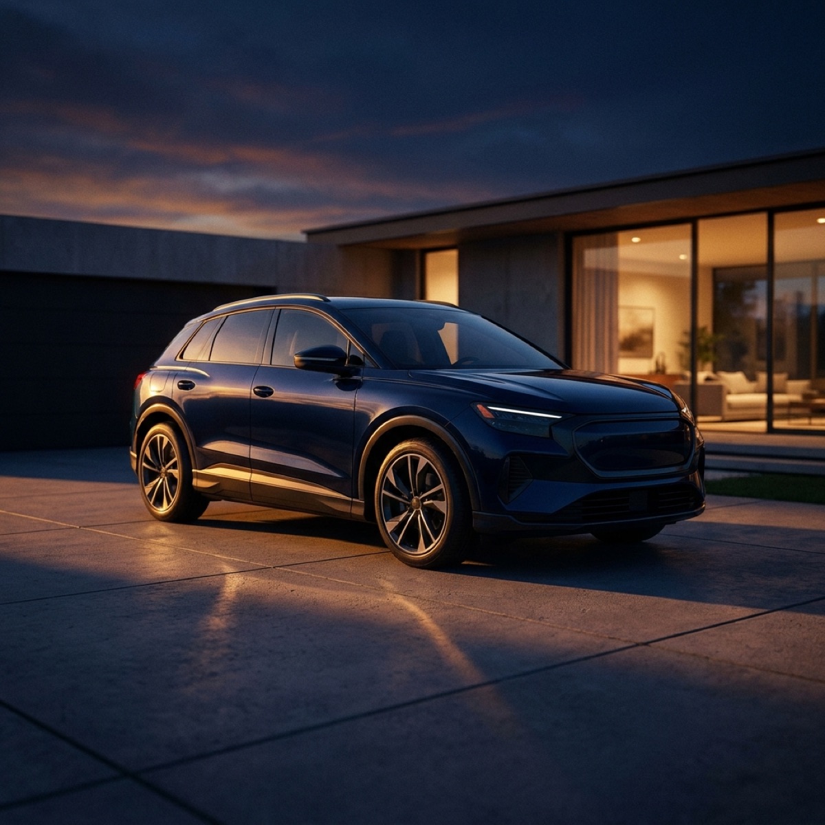 Modern electric SUV at twilight — equipment and asset finance