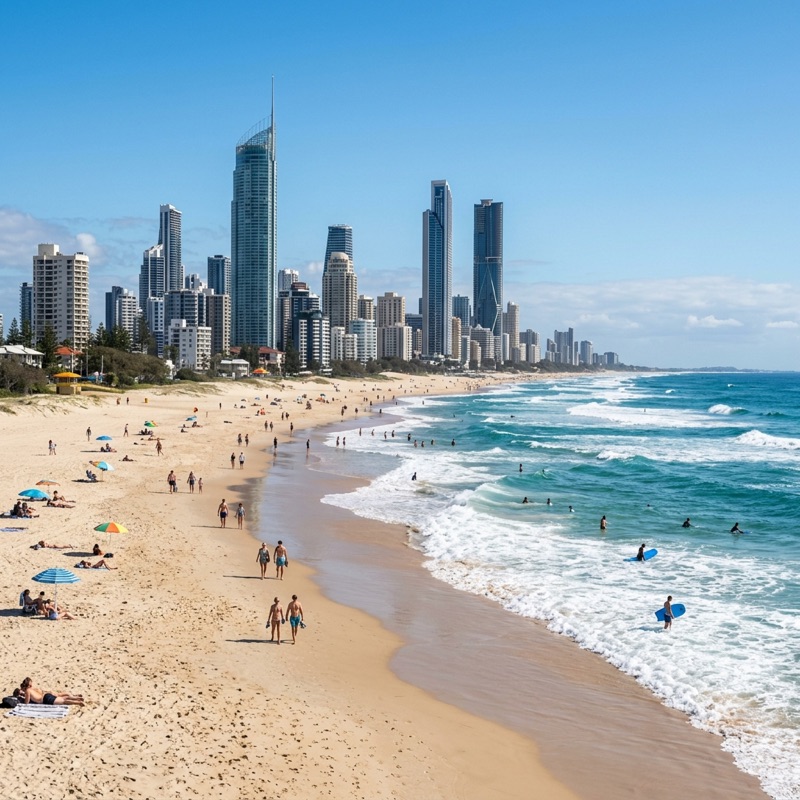 Gold Coast beach and skyline background watermark